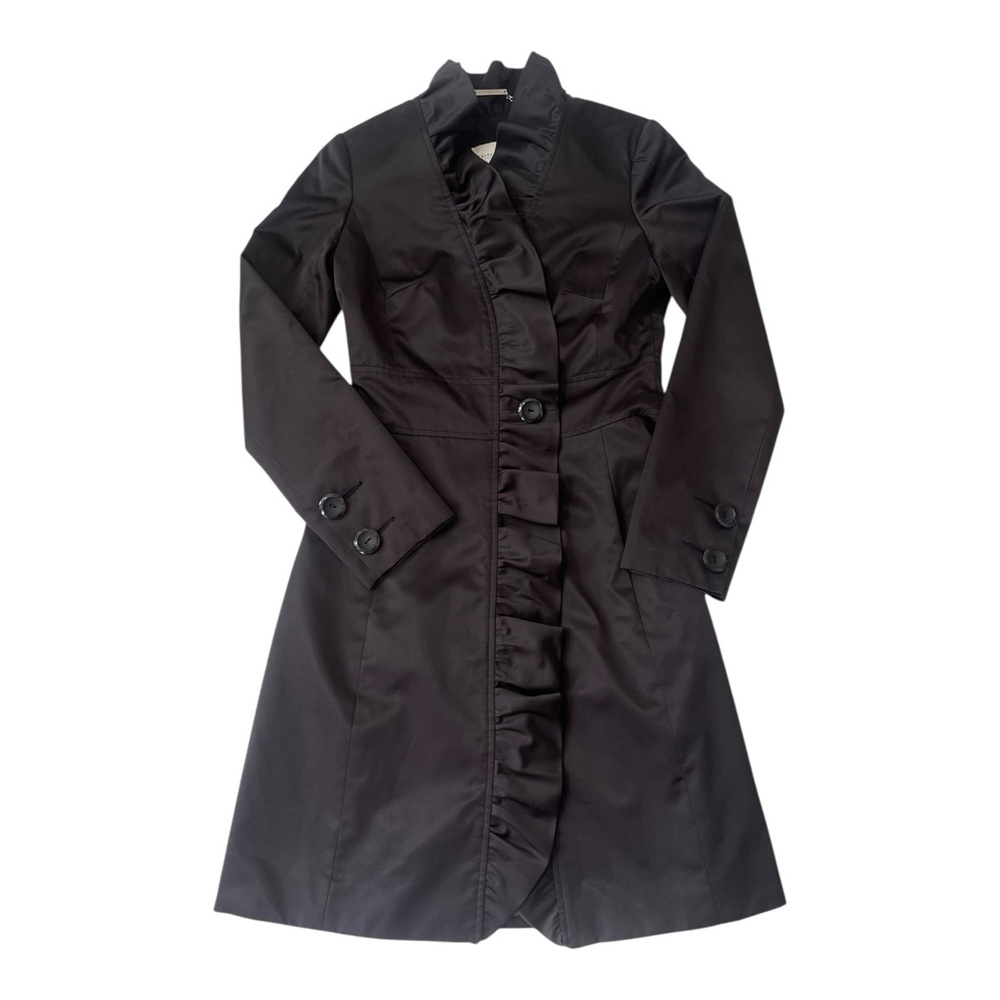 White House Black Market Black Trench Coat Size 00 - Picture 5 of 15